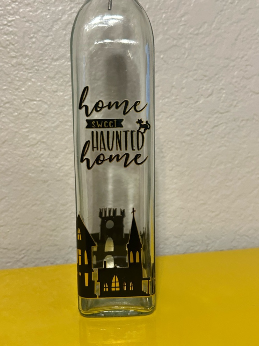 Glass Olive Oil Dispenser Bottle in Clear with Black Halloween Design - Picture 3 of 4